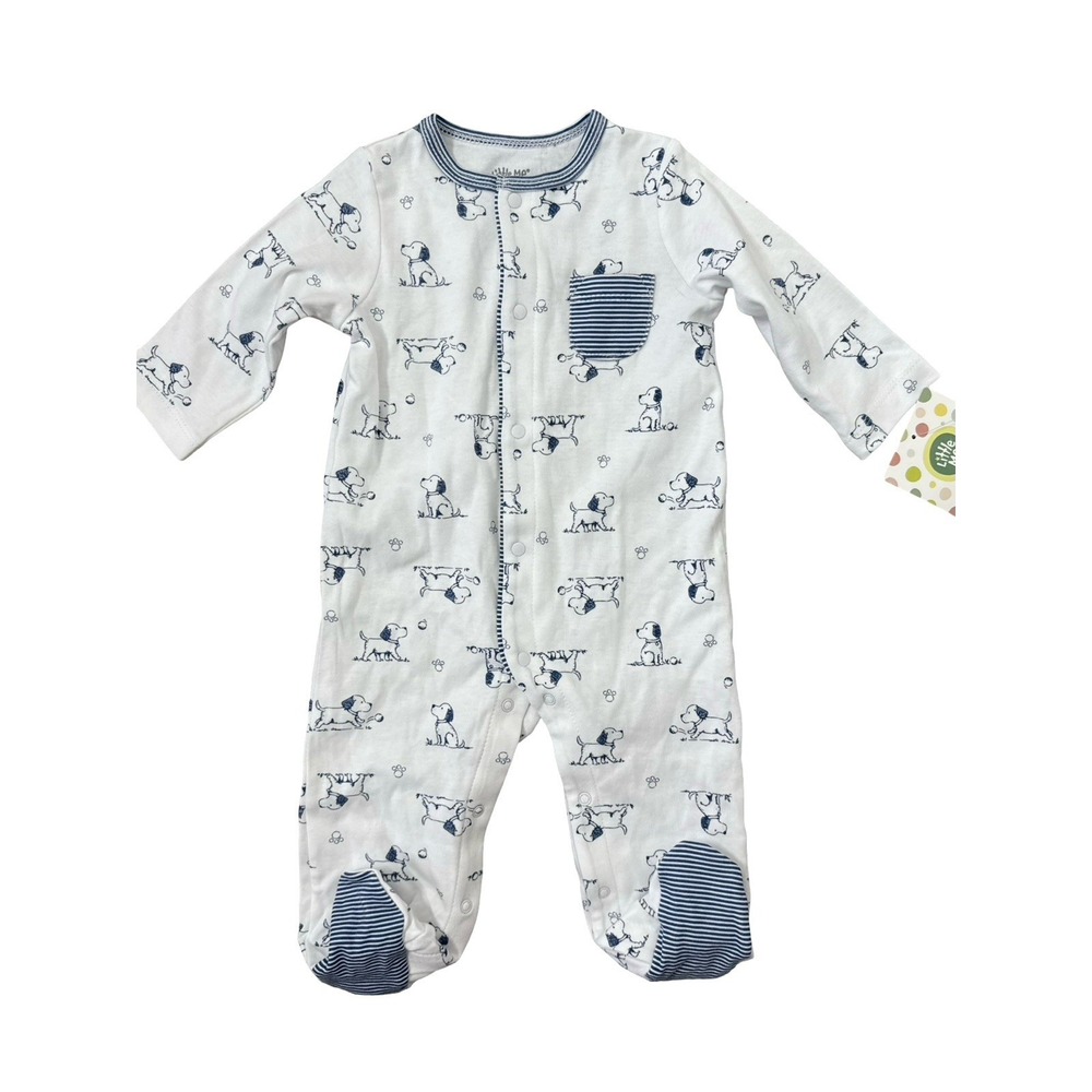 Little Me Baby Boy Puppy Dog Print Footed Sleeper Pajamas Size 6 months new
